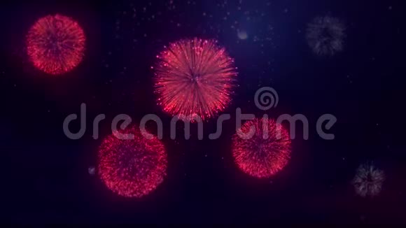 红色大烟花在黑色夜空中的循环运动视频的预览图
