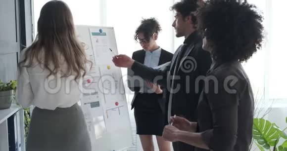 商务人士在办公室用白板讨论报告视频的预览图