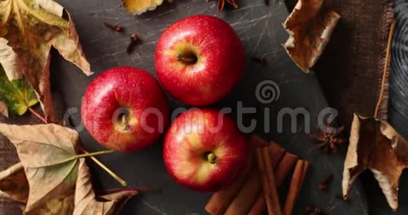 成熟的苹果和肉桂棒视频的预览图
