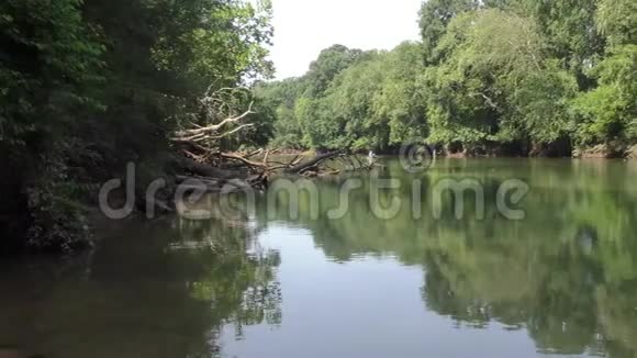佐治亚州修道院大桥公园一个横跨查塔霍切河的平底锅有树木和倒影视频的预览图