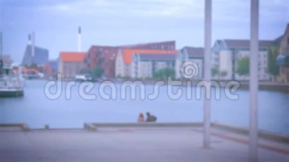 离焦夫妇坐在丹麦哥本哈根港附近视频的预览图