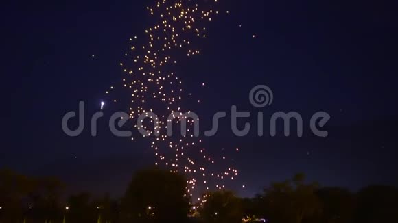 美丽的灯笼尾巴漂浮在夜空泰国洛伊克拉通节视频的预览图
