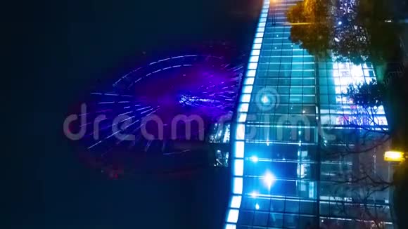 夜游游乐园附近的摩天轮东京时间间隔垂直射击视频的预览图