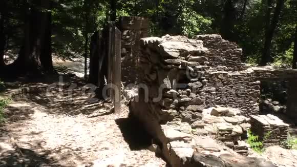 佐治亚州索普溪夏天沿着造纸厂废墟的平底锅索普溪在后面视频的预览图