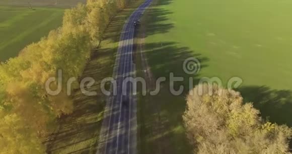 在有汽车的道路上鸟瞰秋天视频的预览图