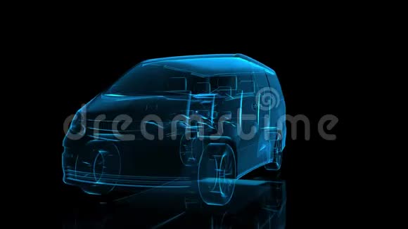 小货车黑色和蓝色光泽形成模型大卡车360度旋转4kX射线自动动画视频的预览图