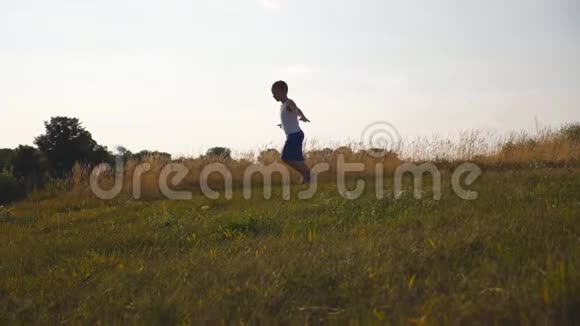 儿童在户外草坪慢跑快乐微笑的男孩子在夏天的草地上享受大自然的乐趣有教养的小男孩视频的预览图
