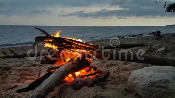 黄昏时海滩上的火视频的预览图