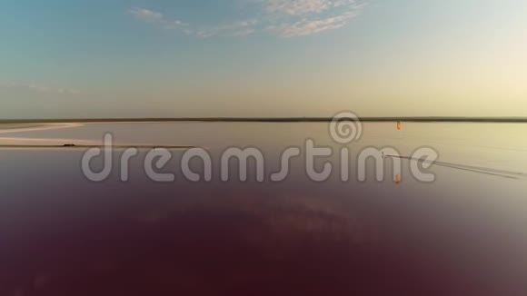 空中射击一个粉红色的湖一个人驾驶训练风筝和表演魔术视频的预览图