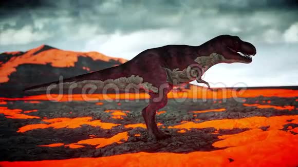 火山爆发恐龙史前时期岩石景观逼真的4K动画视频的预览图