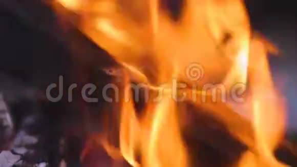 火焰中的木梁特写森林火灾和破坏纵火紧急事件视频的预览图
