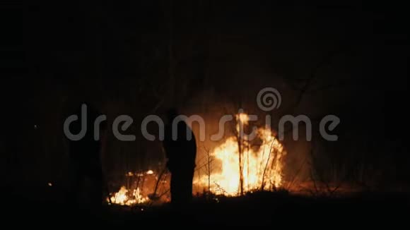 两名消防队员在夜间灭火视频的预览图