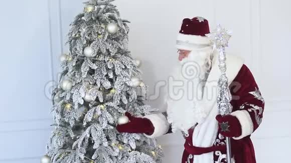 圣诞圣诞老人在圣诞树附近视频的预览图