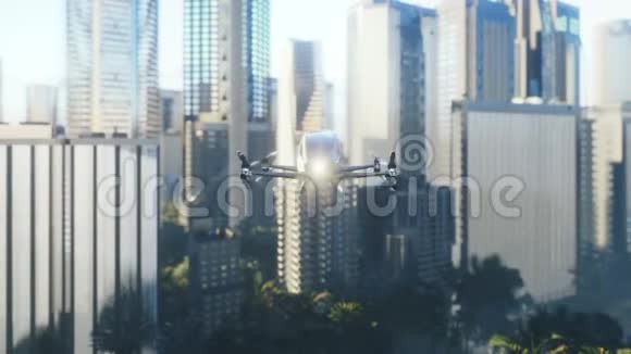 一架无人驾驶无人机在阴天飞过来接乘客无人驾驶的空中出租车3D绘制视频的预览图