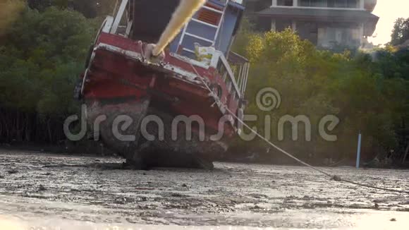 低潮船狗黄昏泰国海湾视频的预览图