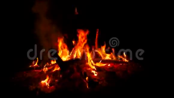 营地的火在河岸上闪烁发光视频的预览图
