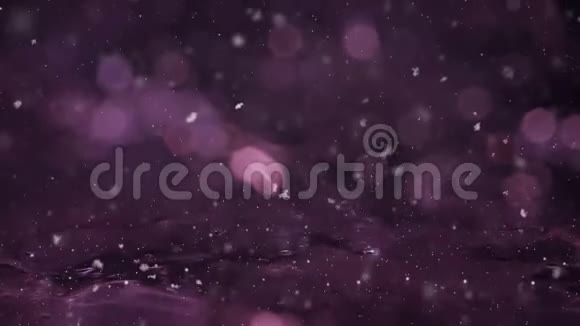 冬季Magenta运动背景灯雪落在冰离焦波克环上视频的预览图