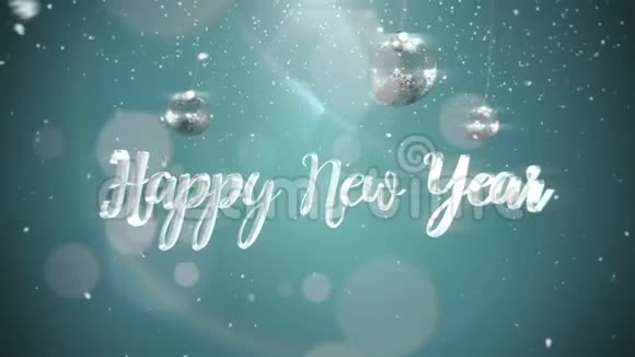 动画特写新年快乐文字银球闪亮背景视频的预览图