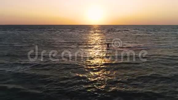 俯视图中一只雄风筝在海里表演戏法掉进水里视频的预览图