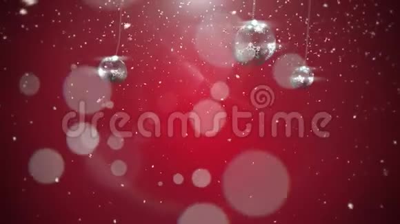 动画特写动作银球和雪花在红色背景视频的预览图