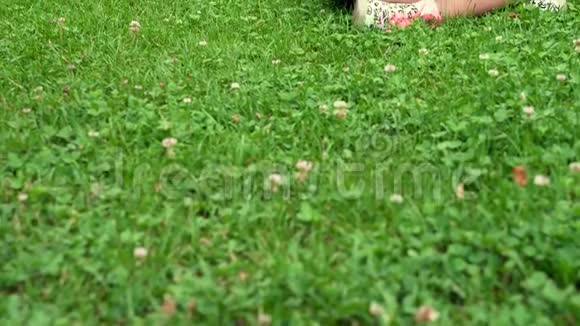 坐在公园草地上的女孩视频的预览图