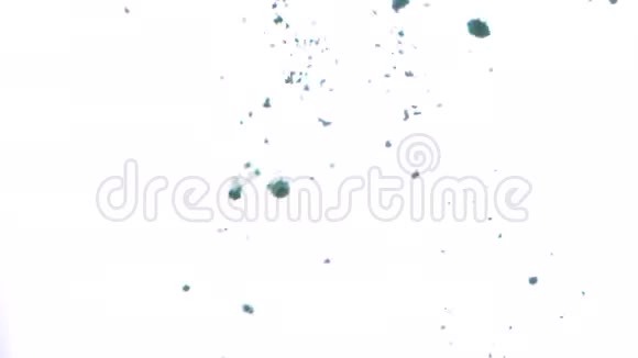 青绿色干墨落入水中溶解并在白色背景上着色Aqual蓝色颜料在视频的预览图