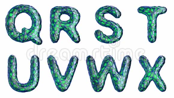 字母从蓝色塑料与抽象孔隔离在白色背景QRSTUVWX4K视频的预览图