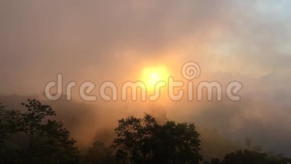 林山中夕阳的轻雾视频的预览图