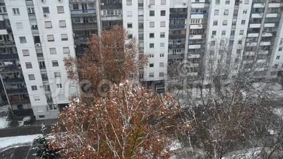 下雪时把建筑物倾斜起来视频的预览图