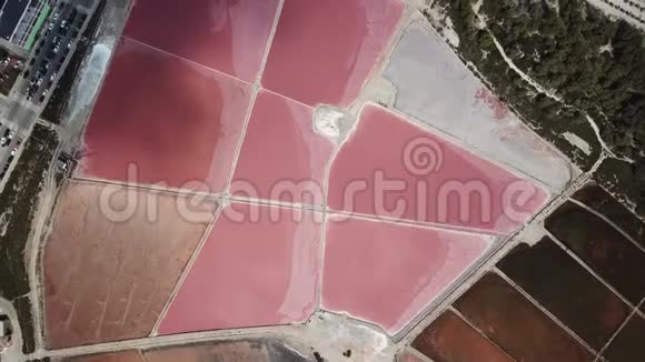地球的线无人机垂直透视地面的颜色和形状西班牙马略卡圣约迪ColoniadeSantJordi的盐滩视频的预览图