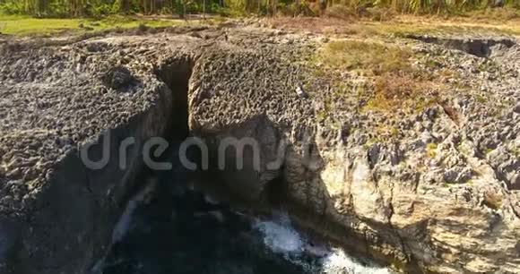 带悬崖和棕榈树林的奇异岛屿的空中拍摄野性的美4k视频的预览图