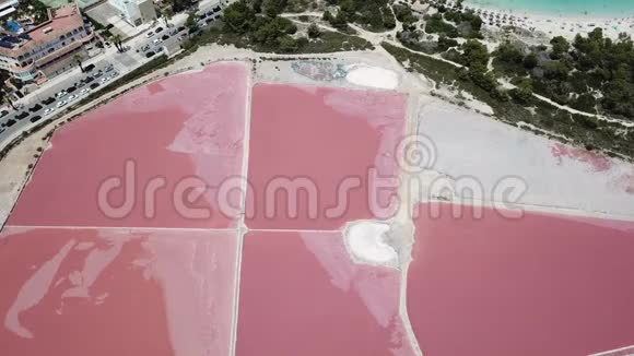 地球的线无人机垂直透视地面的颜色和形状马洛卡圣约迪ColoniadeSantJordi的盐滩视频的预览图