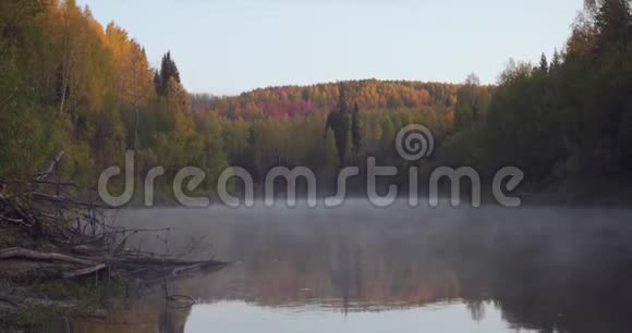 清晨薄雾笼罩着河水视频的预览图
