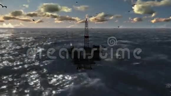 暴风雨海洋中的石油钻机摄像机飞行股票录像视频的预览图