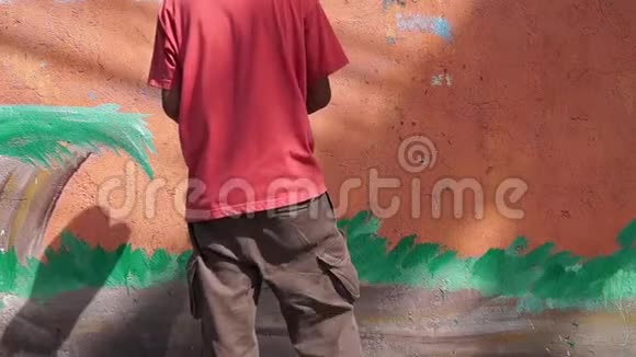 壁画艺术家画背景颜色的墙时间间隔视频的预览图