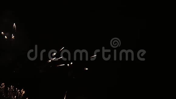 花团锦簇的烟花在夜空在慢动作视频在漆黑的夜晚五彩缤纷的雨点般的烟火视频的预览图
