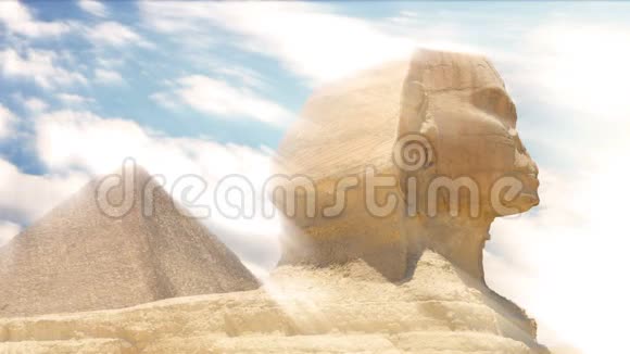 时光流逝在Cheops和狮身人面像金字塔上的云吉萨埃及视频的预览图