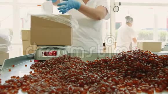 工厂工人包装糖果糖果厂视频的预览图