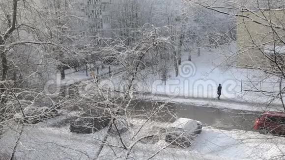 加里宁格勒街道上的雪视频的预览图