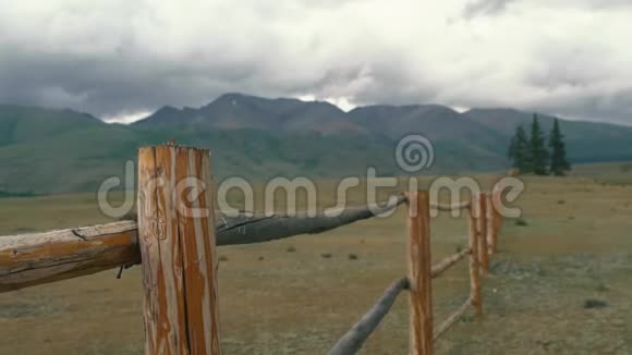 在阳光明媚的群山背景下的牧场边缘视频的预览图
