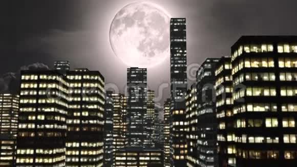 满月与城市夜晚与绿屏视频的预览图
