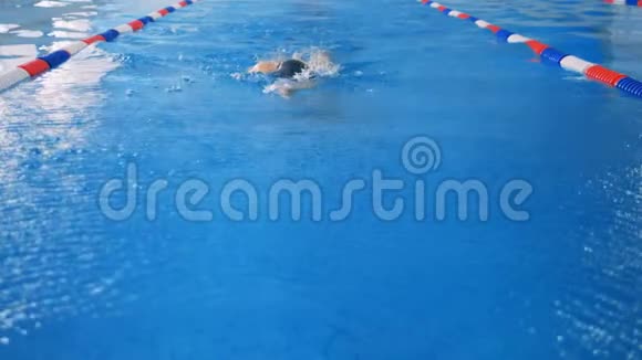 一个游泳运动员在缓慢的运动后爬行移动到相机视频的预览图
