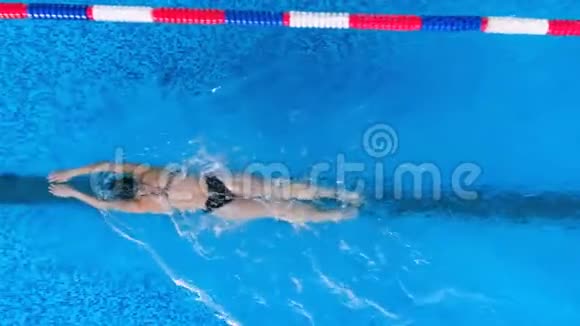 游泳者用强壮的四肢做蝶泳动作视频的预览图