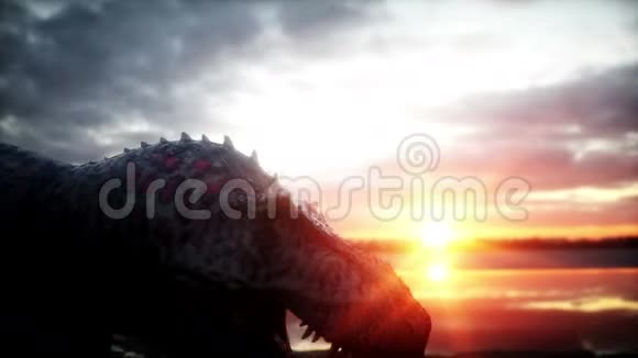 恐龙史前时期岩石景观精彩的日出逼真的4K动画视频的预览图