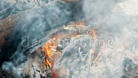 关营火篝火慢动作烧柴火篝火中的火焰视频的预览图
