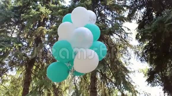 公园婚礼上的白色和绿色凝胶气球视频的预览图