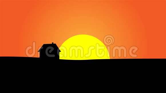 太阳落山时一座房子的轮廓显得格外鲜明视频的预览图