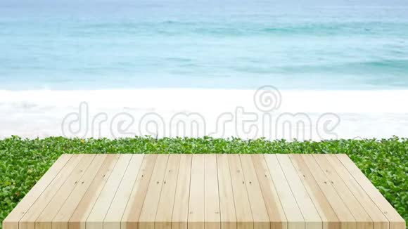 4K视频剪辑木露台图案海滩海背景在普吉岛泰国土地2019年视频的预览图