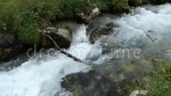 阿尔卑斯山区河流流经奥地利蒂罗尔州的施瓦扎赫塔尔河谷视频的预览图