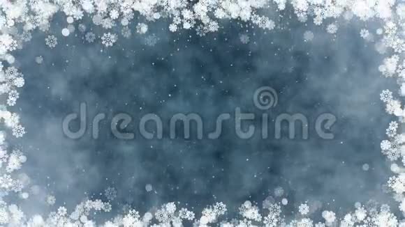 新年框架背景圣诞贺卡有发光的雪花星星和雪无缝环抽象的冬天视频的预览图